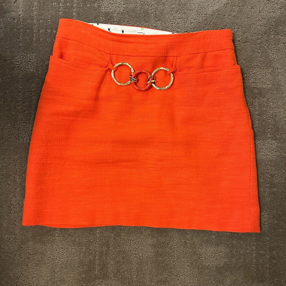 Milly Vibrant Orange Mini Skirt with Gold Rings